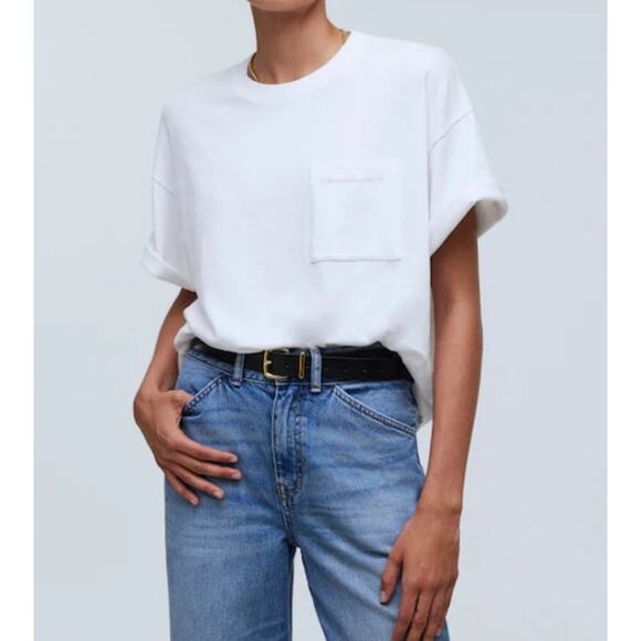 NWT Madewell Garment Dyed Oversized Pocket Tee Shirt Basic Eyelet White Size XS - Picture 1 of 7
